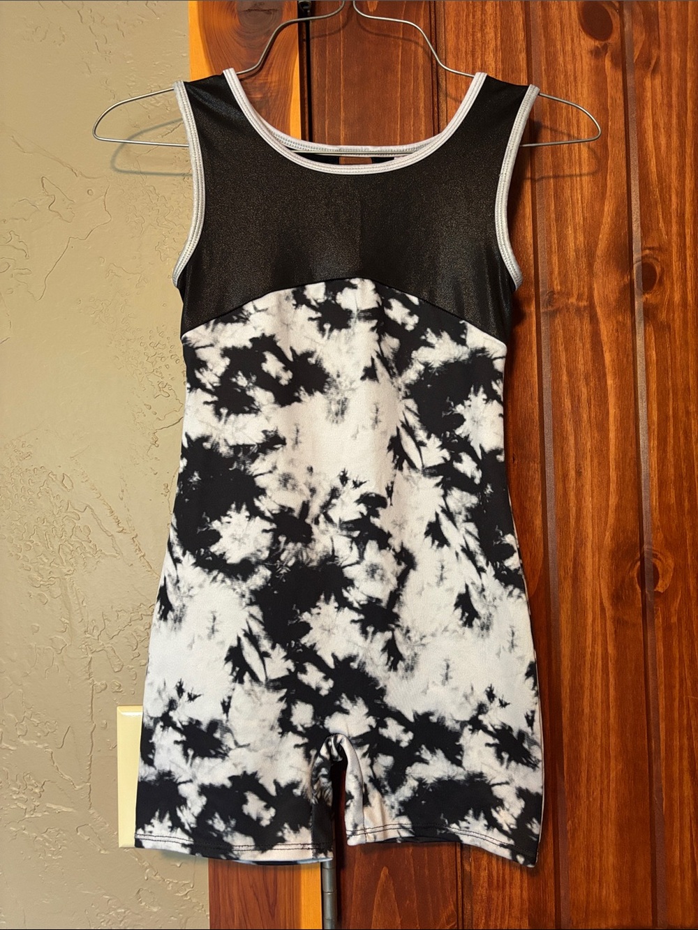 More Than Magic Black and White Tie-Dye Girls Gymnastics Leotard Romper